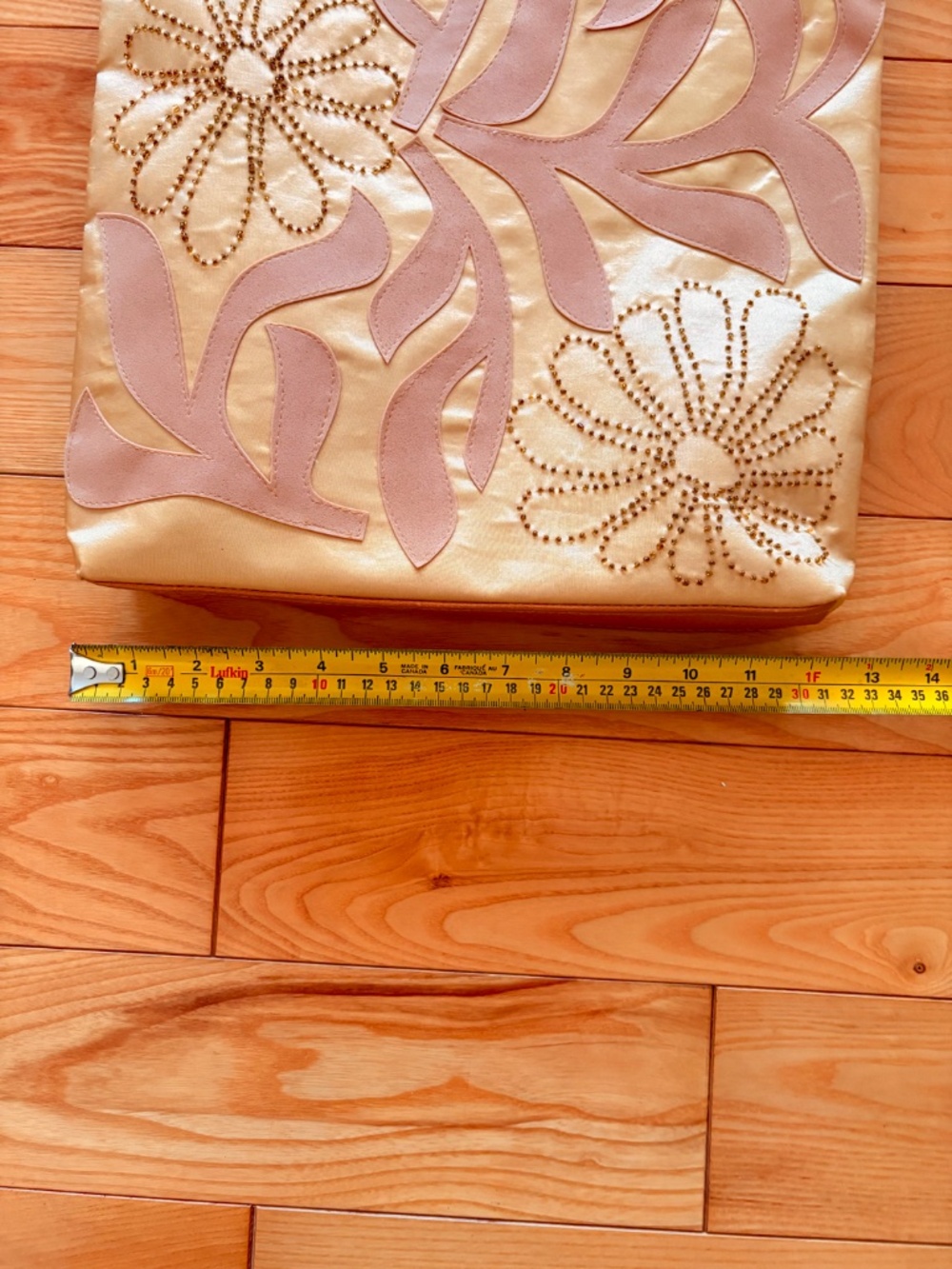 Vintage 90s Style Satin Applique Tote Bag Beaded Floral Shoulder Purse - Picture 9 of 9